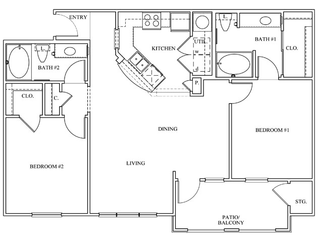 Two bedroom two bath floor plan